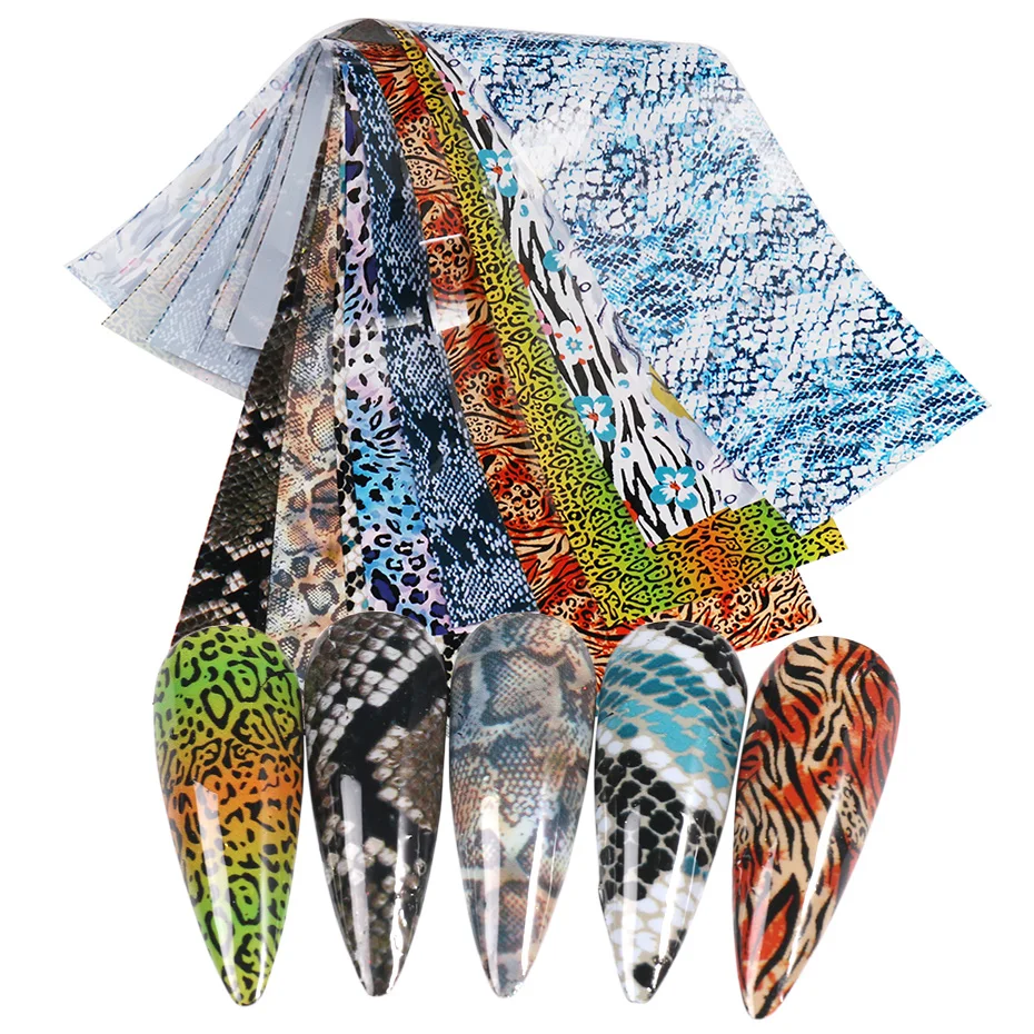 10pcs Nail Art Foils Wild Animal Sexy Snake Skin Leopard Print Design Full Wrap Sticker DIY Manicure Nail Art Decoration BED8130