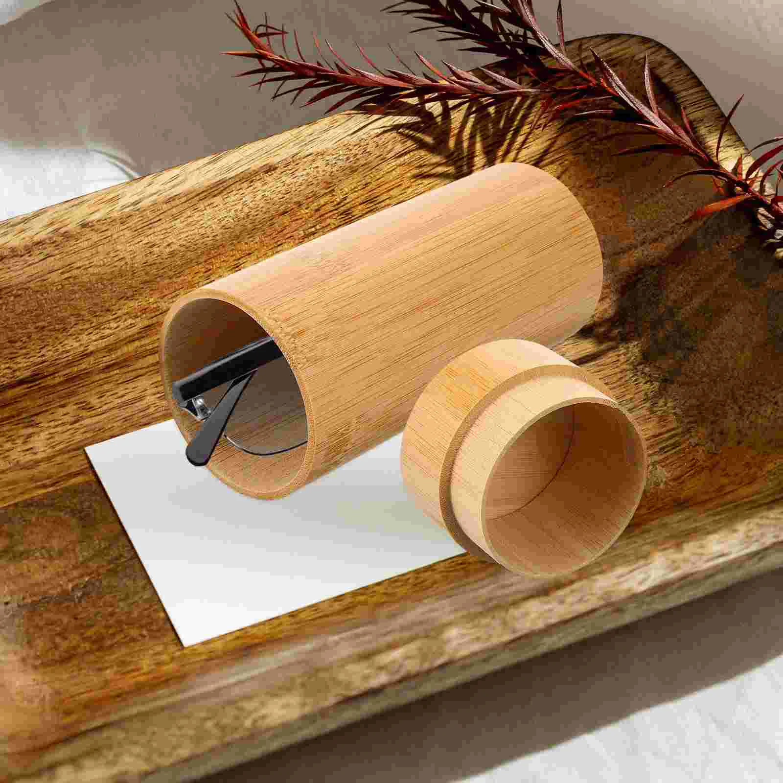 Cylinder Glasses Case Wood Spectacle Holder Bamboo Sunglasses Storage Container