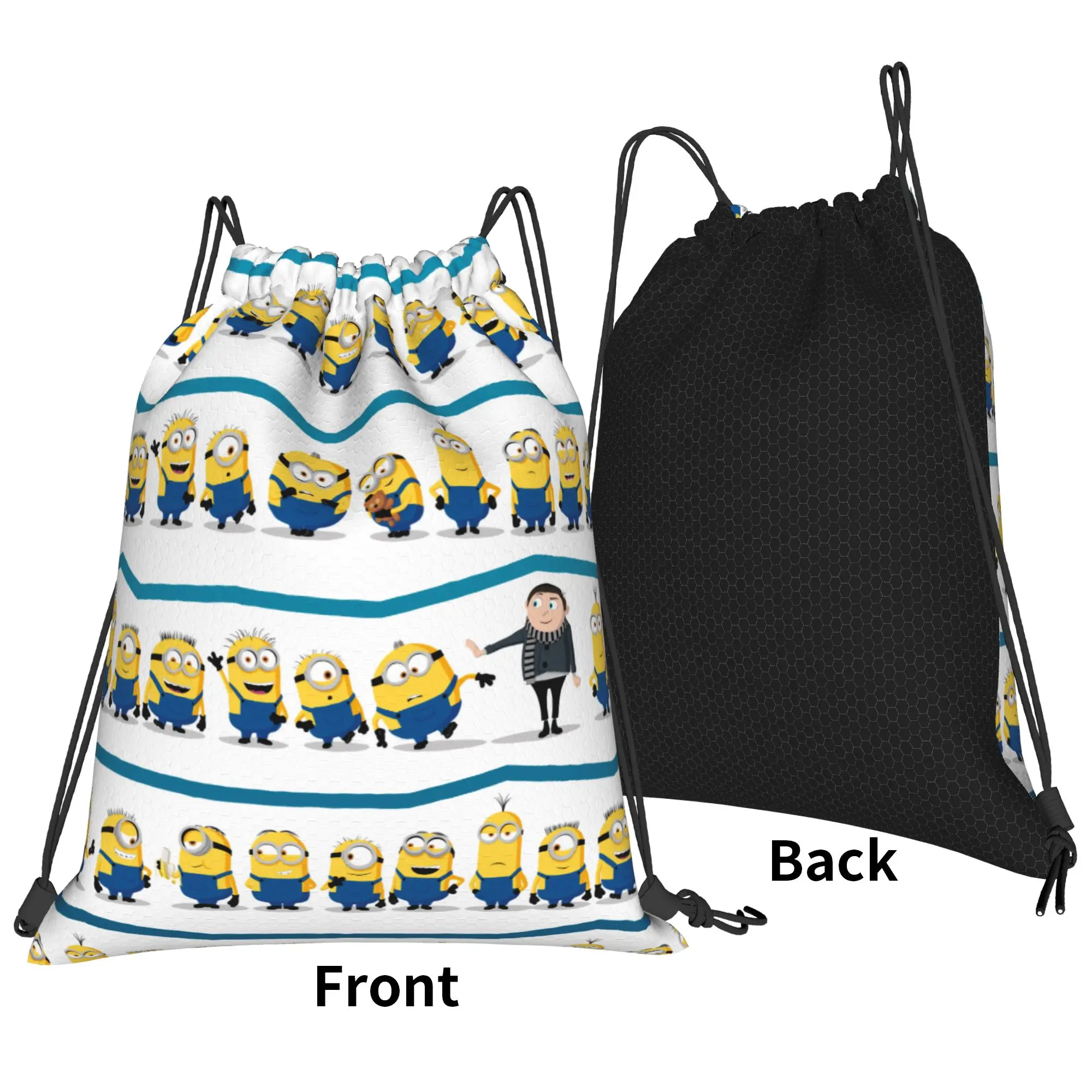 M-Minions-s The Rise of Gru Drawstring Bags Sports Backpack Gym Sackpack Water Resistant  String Bag for Yoga