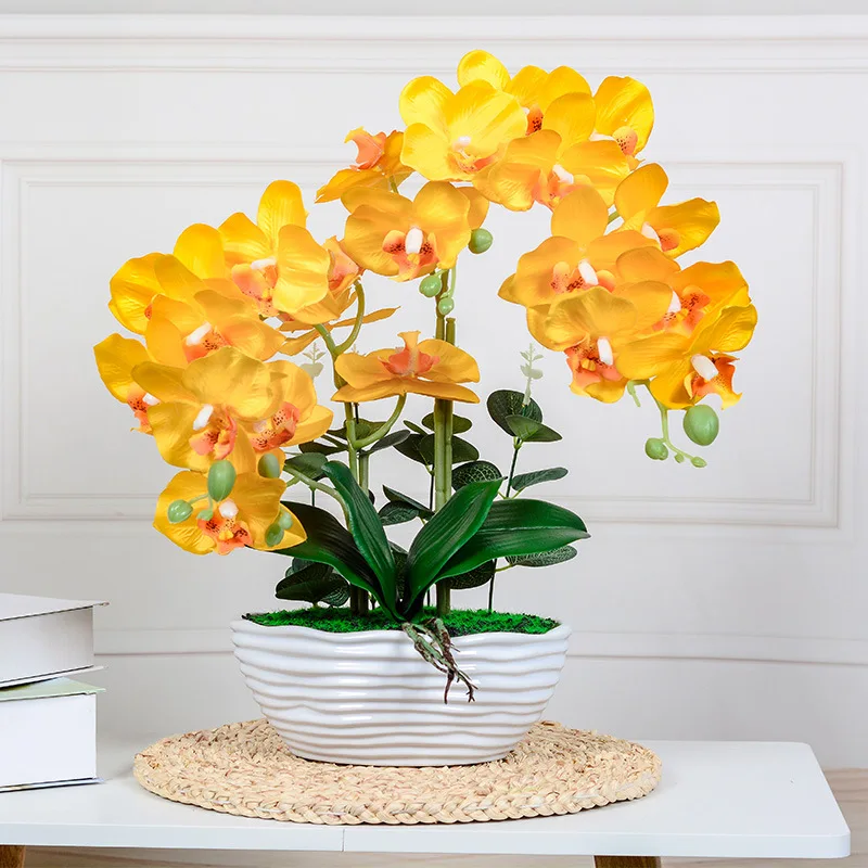 Double-fork Phalaenopsis Artificial Flower Suit Creative Silk Flower Ceramic Decoration Blue Decorative Fake Flower Bonsai view 3