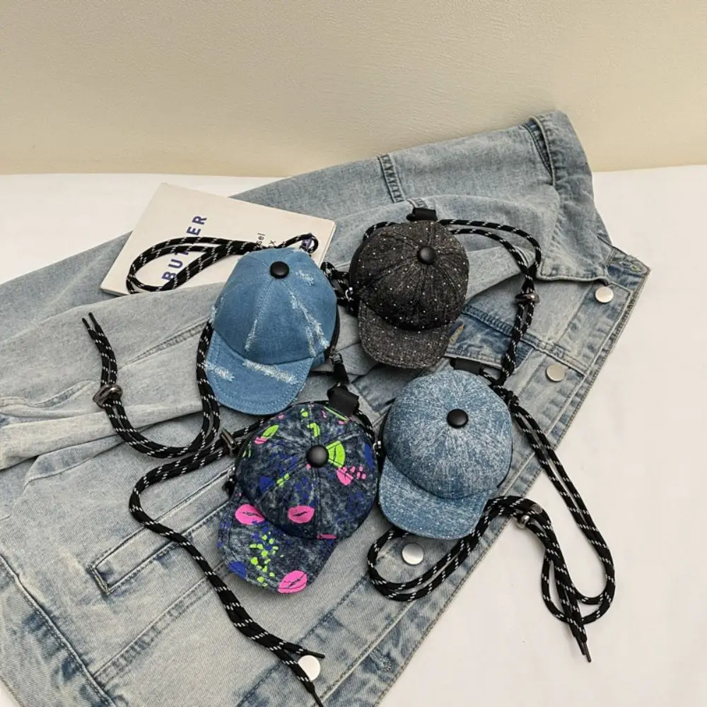 Denim Baseball Cap Crossbody Bag Earphone Storage Bag Harajuku Mini Hat Wallet Portable Korean Style Canvas Coin Purse Male