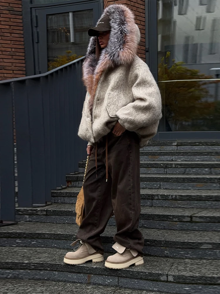 المرأة خمر الفاخرة فو الفراء طوق معطف طويل الأكمام جيب فروي الستر ركاب الملابس 2025 المرأة ملابس كاجوال جديدة #4