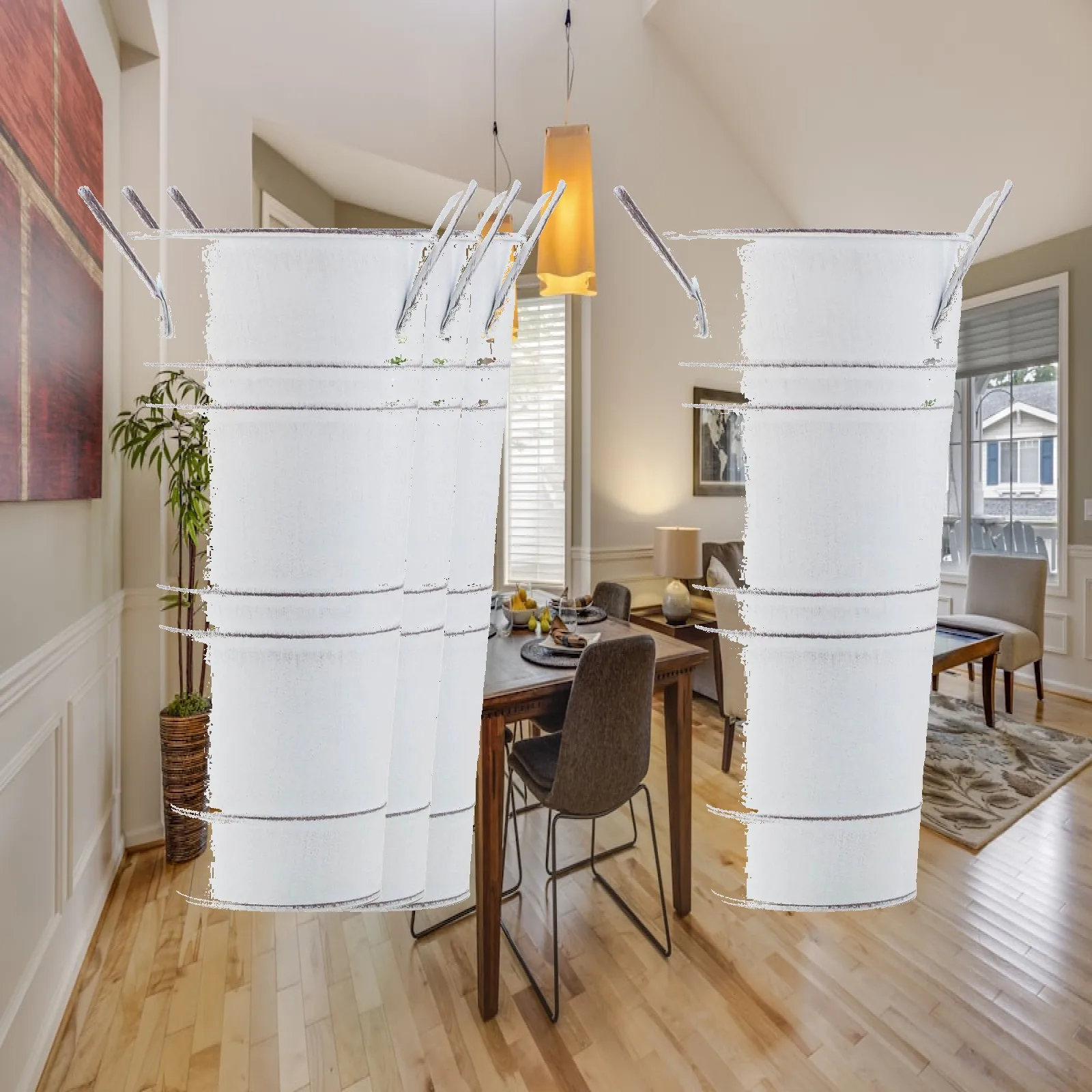 4x French Floral Bucket Flowerpot Floral Vase for Front Porch Indoor Balcony