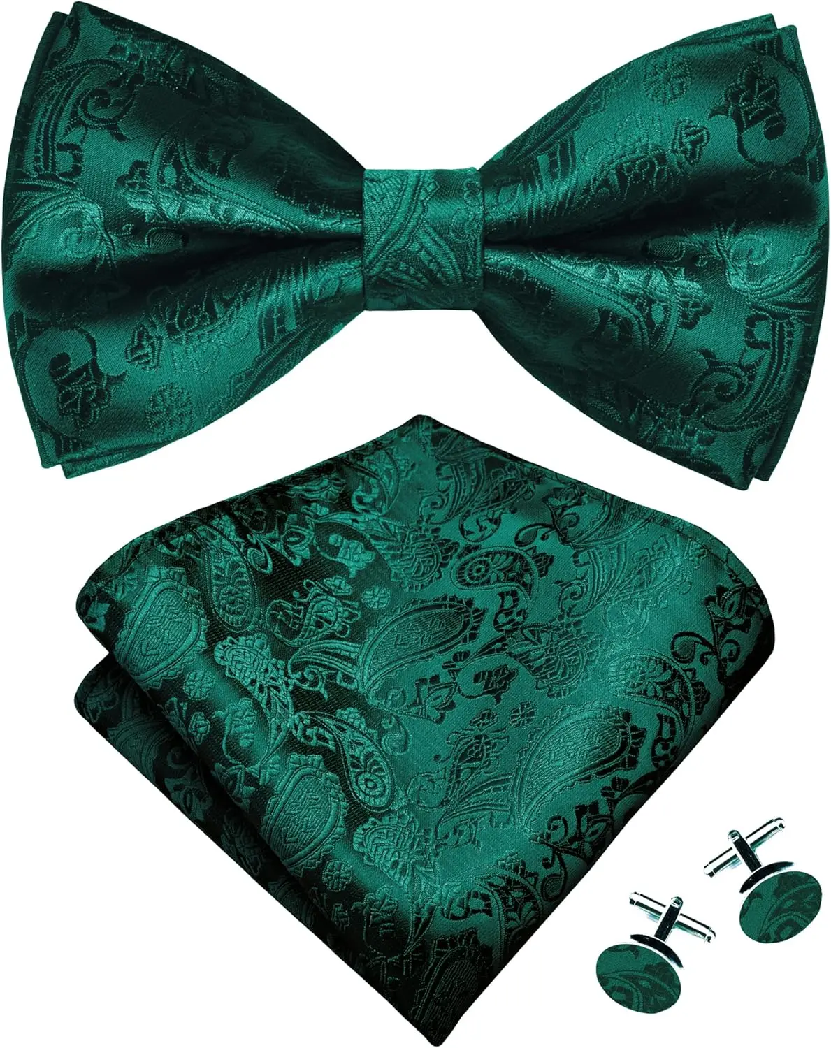 

Paisley Bow Tie Handkerchief Set Adjustable Pre-Tied Jacquard Woven with Pocket Square Cufflinks