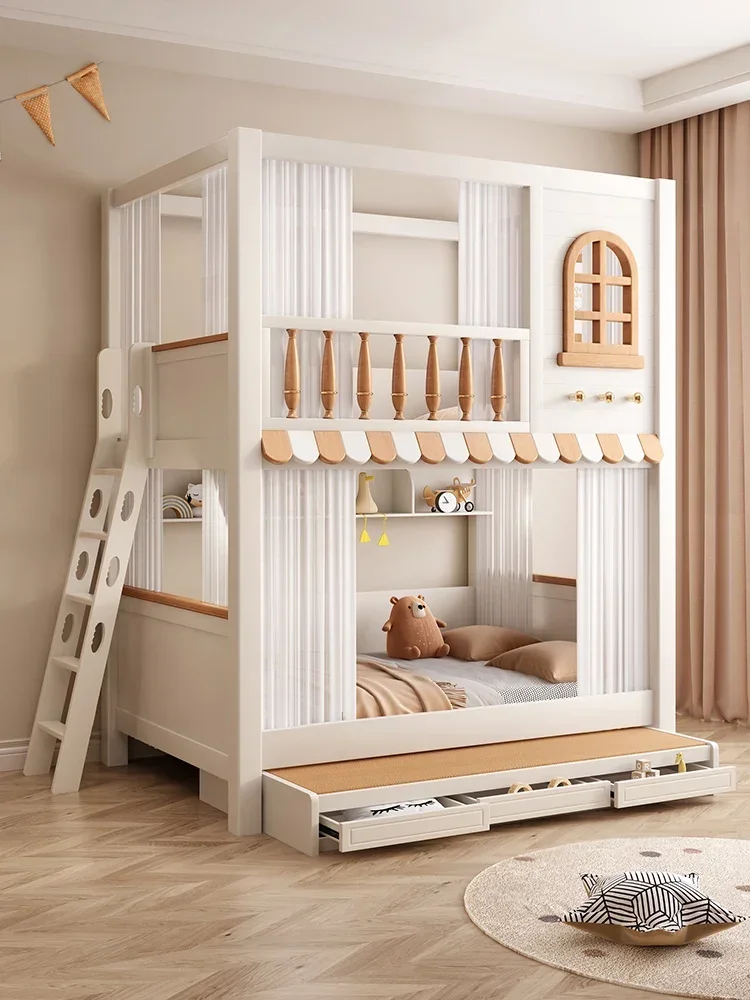 High and low children and mothers Children's upper and lower bunk with stairs and ladders Combined slide bed