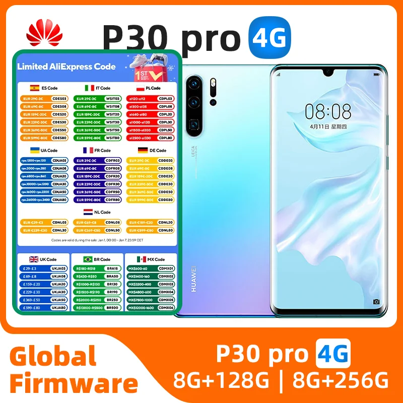 Original CN Version Huawei P30 Pro Smartphone Android 6.47 inch 128GB/512GB  40MP Camera Google Play Store Mobile used phones