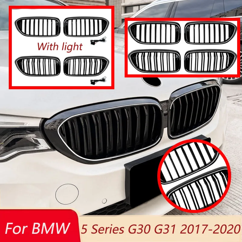 Car Front Grille For BMW 5 Series G30 G31 2017-2020 Racing Grills With LED Light Single/Dual Line Body Kits Auto Accessories