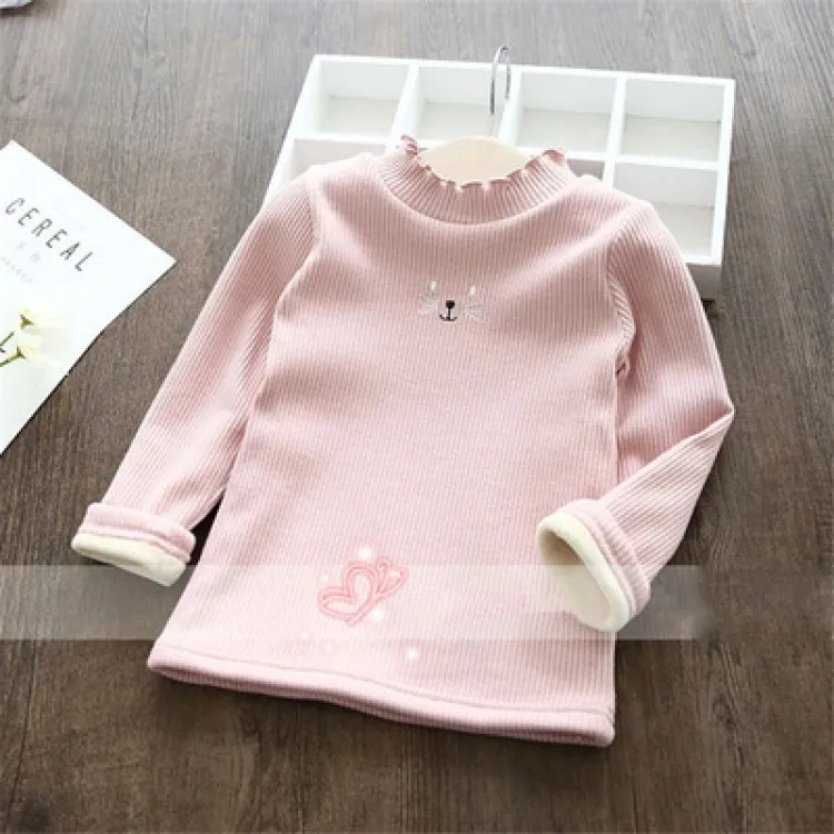 Fashion Girls Sweaters 2023 New Winter Children Clothes Cartoon Kids Tops Warm Velvet Thick Kids Sweater Girls Outwear Sweater