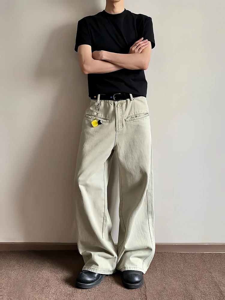 

Seenlt 2025 New American Retro Jeans Loose Straight Leg Wide Leg Pants Drapey Feel Casual High Waist Long Trousers for Teens