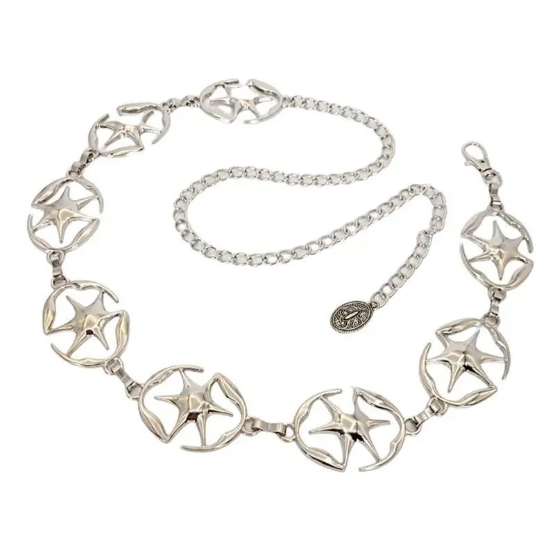 

39BD Ethnic Waist Chain Carved Star Jewelry Chain Belt Belly Chain for Beach
