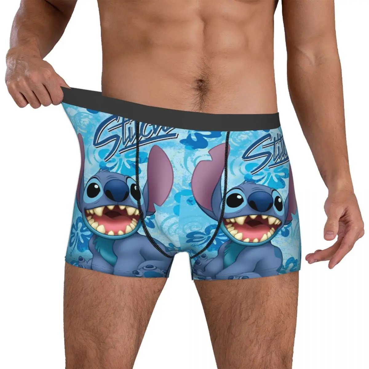 Custom Cute Stitch Blue Flower Boxers Humor Underwear Cartoon Cozy Boxer Shorts Gag Gift For Men Underpants Accessories