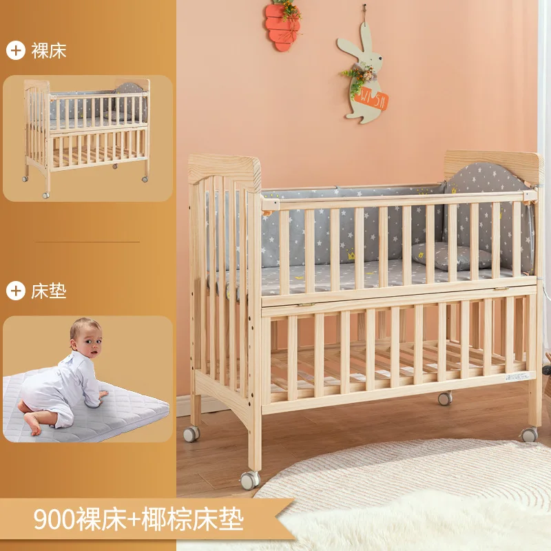 Baby crib solid wood adjustable for new bornenvironmentally friendly splicing adult bed with roller, baby playpen, play pen