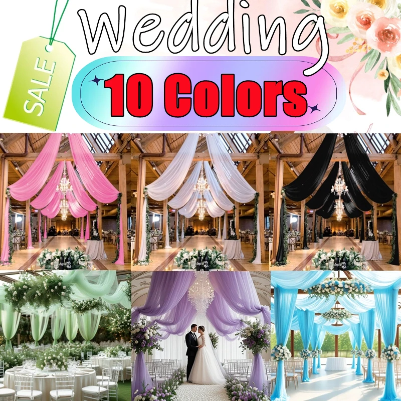 Telas de 10 colores para cortinas de techo, decoración de boda, tela drapeada transparente de gasa, decoración de barreros de recepción y ceremonia de boda