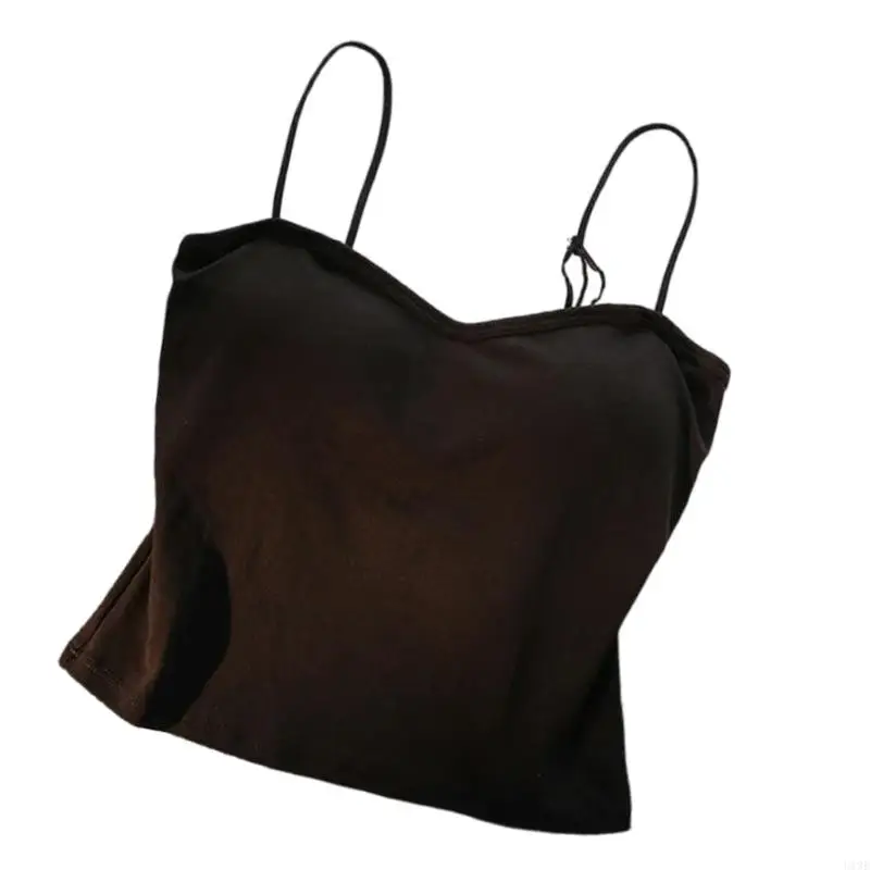 Frauen -Spaghetti -Gurte Spiderweb Rückenless Crop Top Solid gepolsterte Camisolweste