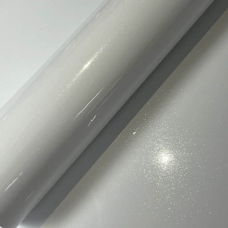 PET Ultra Glossy White Pearl Glitter Metallic Car Vinyl Wrap Film Self Adhesive Air Release DIY Sticker Motorcycle Decal