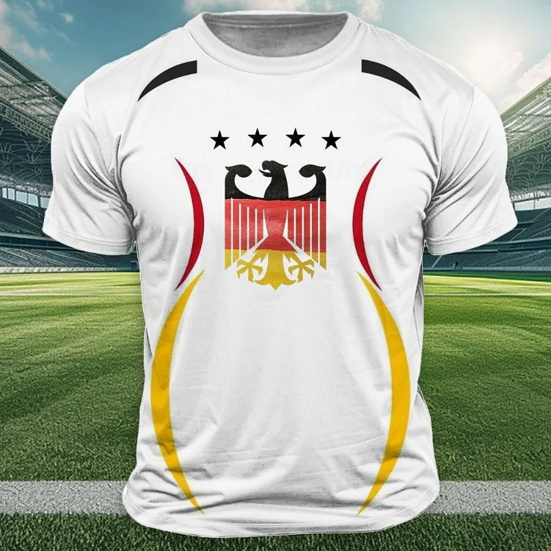 New German Football Digital Printed 3D T-shirt, Men's Summer Sports Outdoor Lightweight Breathable Quick-drying Top, Asian Size