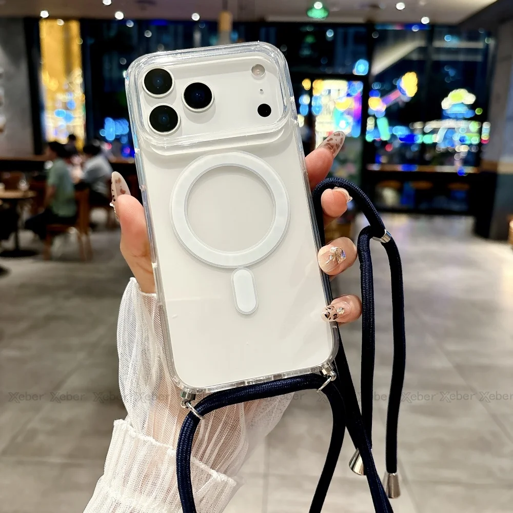 Umhängeband-Halskette mit durchsichtiger Hülle für iPhone 18 13 14 Plus 15 16 17 Pro Max, kompatibel mit Magsafe magnetischer kabelloser Ladehülle – Detail 10