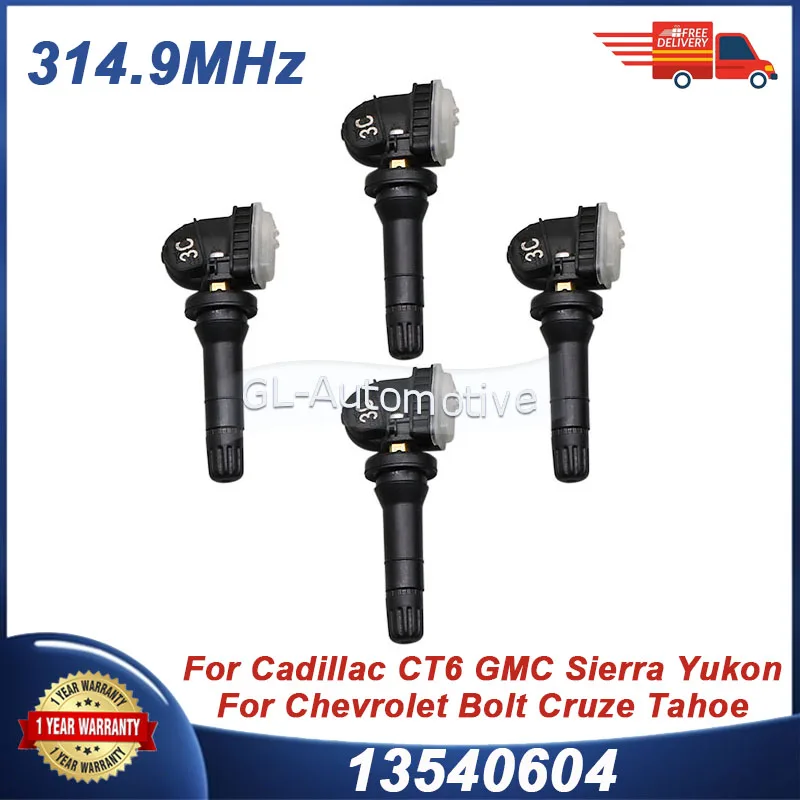 

4PCS 13540604 314.9MHZ TPMS sensor Tire pressure sensor For Cadillac CT6 XT6 Chevrolet Tahoe Trax Suburban Cruze GMC Sierra
