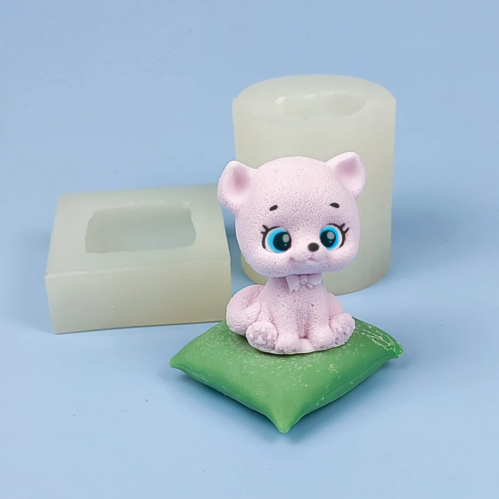 

3D Cute Cat With Mat Concrete Cement Kitty Animal Candle Silicone Mold Aromatherapy Plaster Mold Fondant Cake Candle Mold Tools