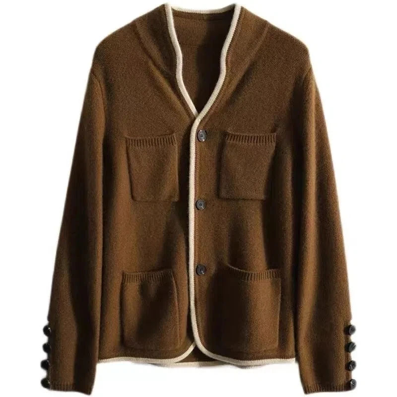 Stand Collar Cashmere Cardigan Women Loose Wear 2023 New Korean Large Size 4XL Wool Coat Button Sweater Jacket Female Fashion