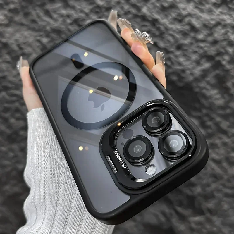 

Simplicity Magnetic Shockproof Phone Case for IPhone15 14 13 12 11 Pro Max Plus Funda Stand Glass Lens Protection Back Cover