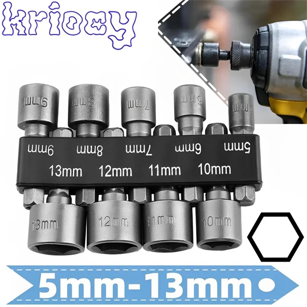 9pcs Power Hand Driver Drill Tools Set 5-13mm Metric Socket Wrench Set Power Nuts Driver Socket 1/4