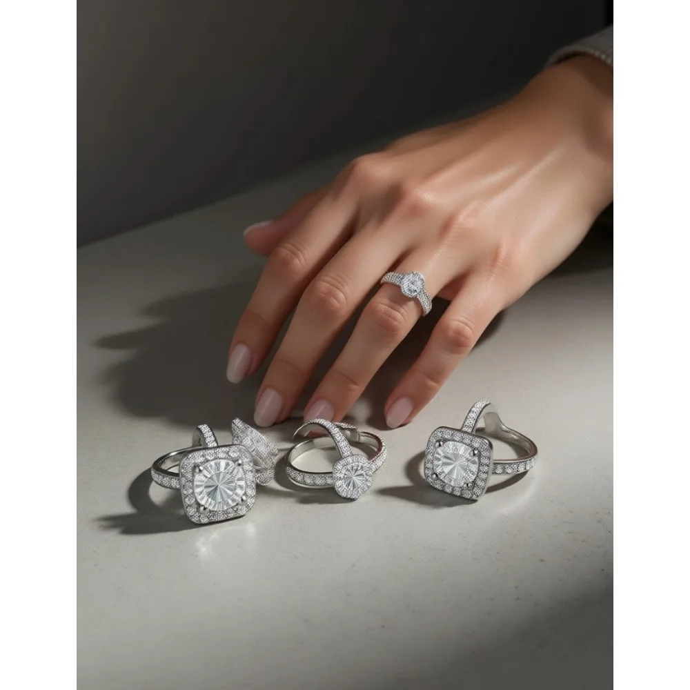 

Позолоченный 18-каратным золотом комплект обручальных колец «Два в одном» с кубическим цирконием и ореолом, для свадьбы и помолвки