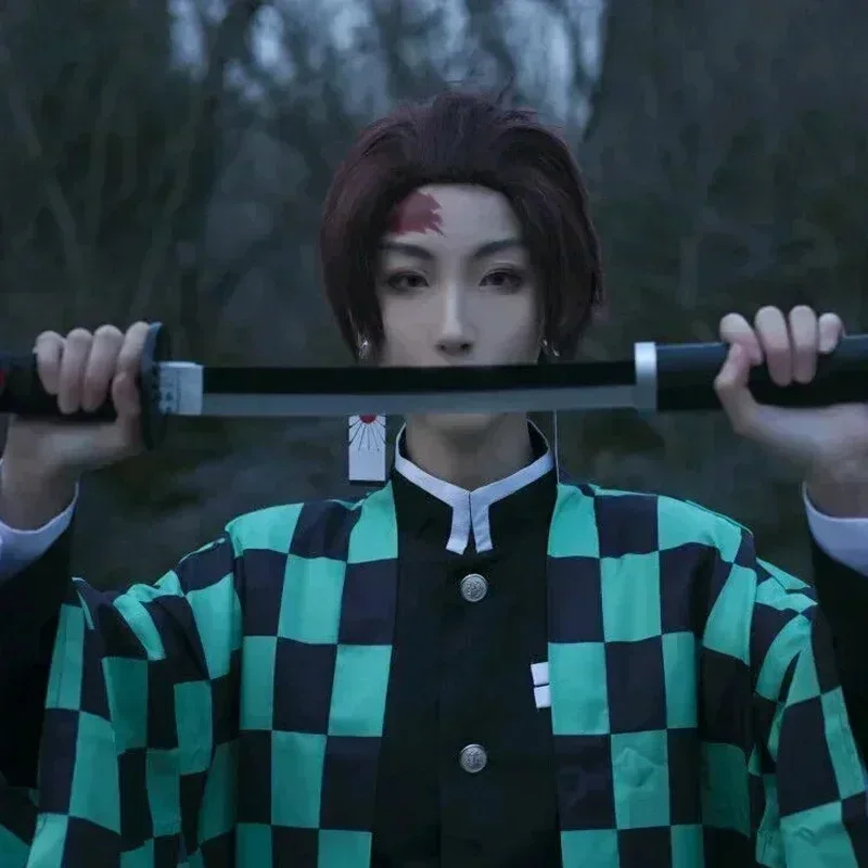 HN8 Tanjiro Cosplay Anime Tanjyrou Kamado disfraz Kimetsu No Yaiba kimono pendientes tatuaje pegatinas para adultos y niños) 4Dc
