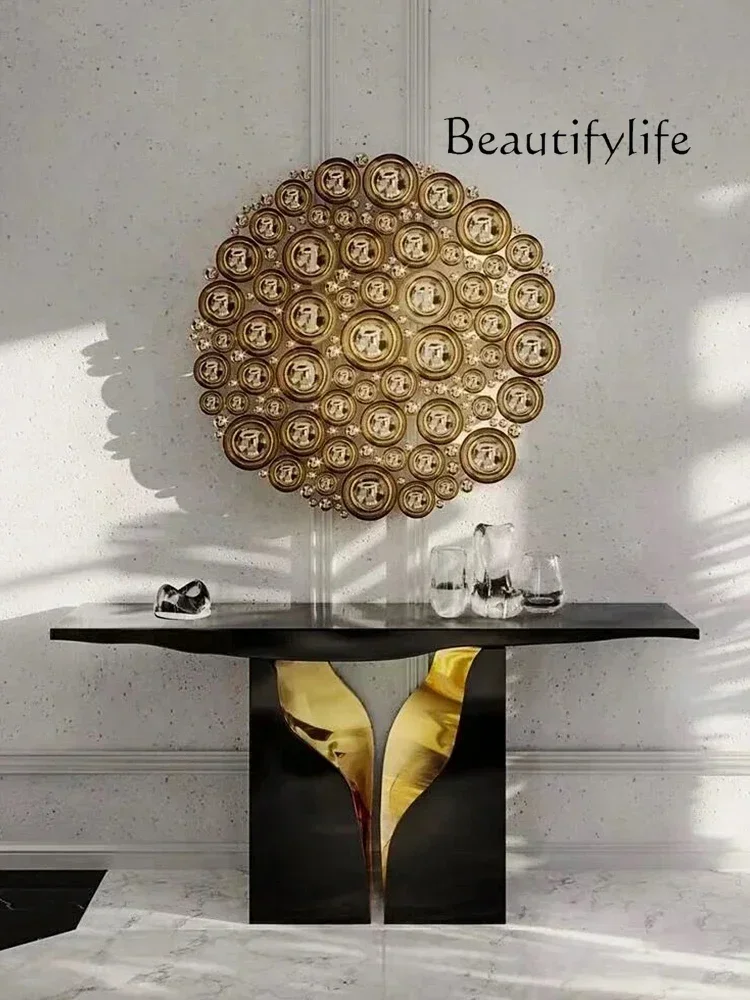 

1 Italian Stainless Steel Console Light Luxury Designer Console Tables Entrance Hall Wall Side View