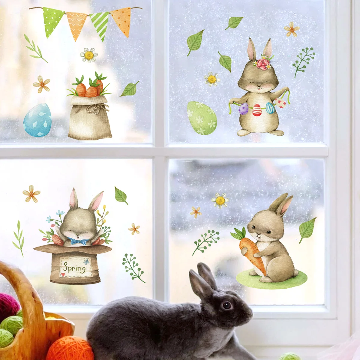 

30*60cm Cartoon Animal Rabbit Carrot Wall Sticker Window Living Room Bedroom Study Restaurant Mural Decorative Wall Sticker