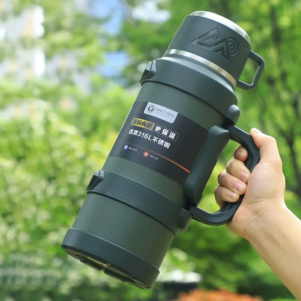 

316 Stainless Steel Travel Thermal Water Bottle Foldable Handle Large Capacity Thermal Mug Leak Proof with Tea Filter