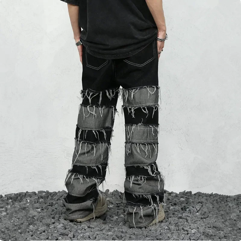 

2024 Ropa Grunge Y2K Streetwear Baggy Stacked Jeans Pants Men Clothing Patchwork Straight Loose Long Trousers Pantalones Hombre