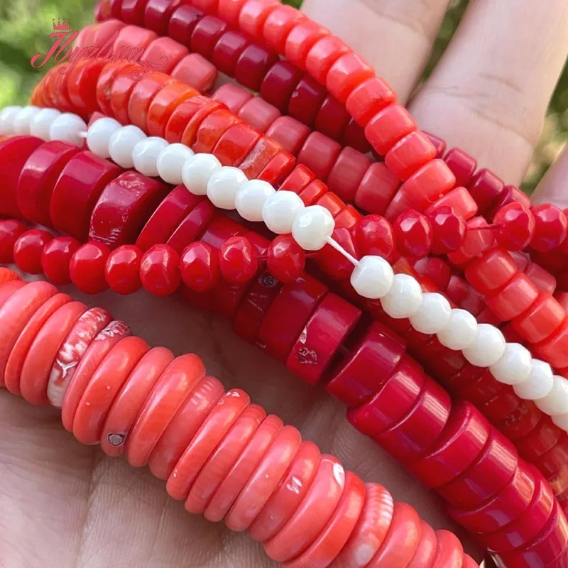 Natural Coral Stone Beads Rondelle DIY Loose Spacer Strand 15 Inches For Necklace Bracelets Earring Jewelry Making Free Shipping