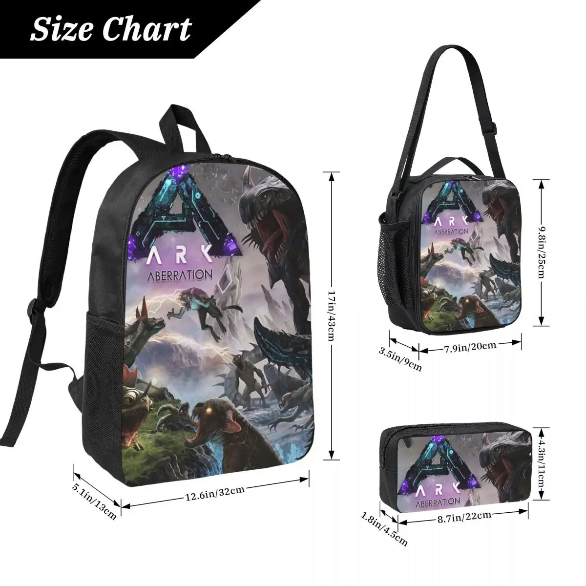 Women Men Ark Survival Evolved Aberration Poster Backpack Student BookBag School Bag 3ps Insulated Lunch Bag Pencil Case