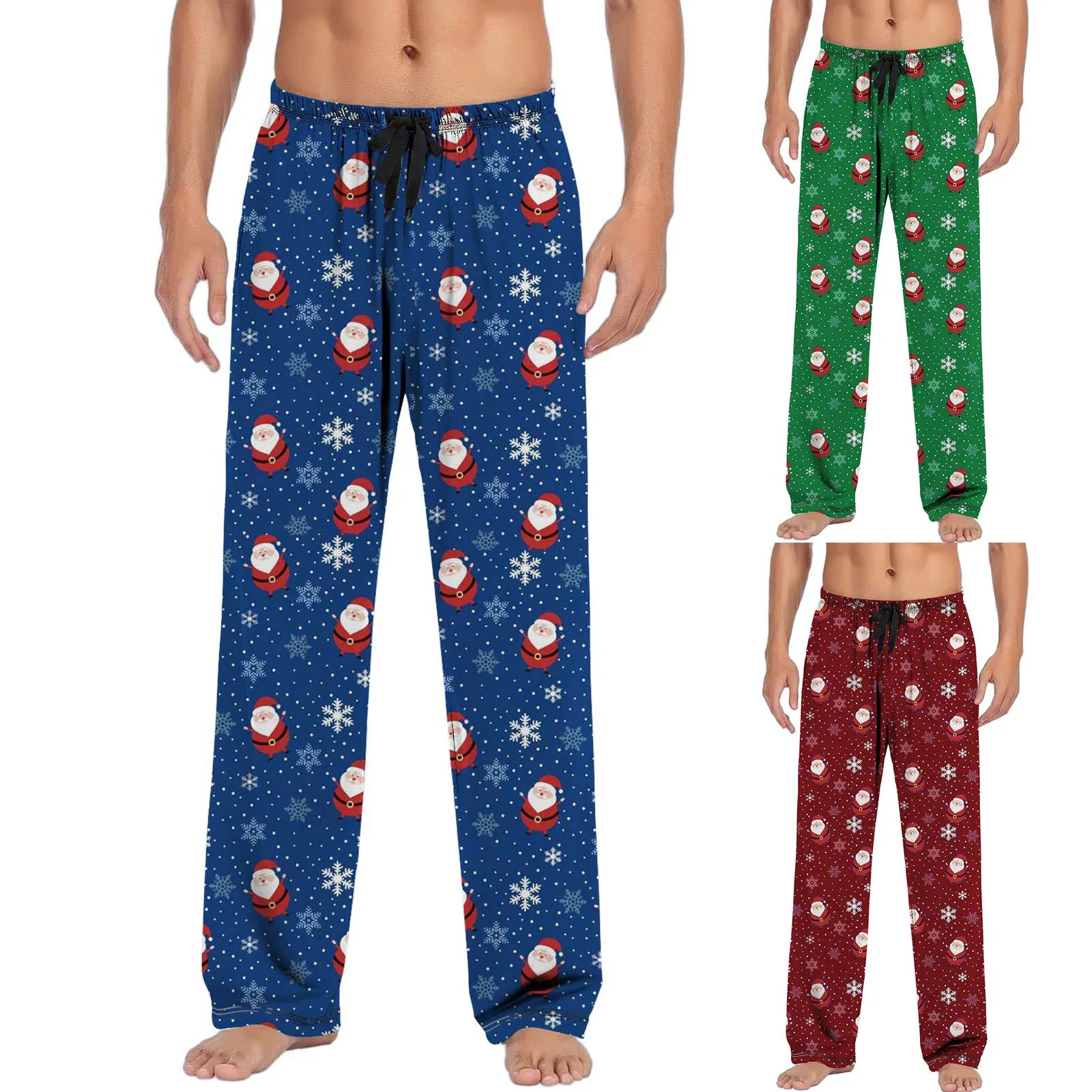 New Christmas Mens Casual Pants Santa Claus Print Pajamas With Drawstring And Pocket Christmas Pants Comfort Homewear 2023