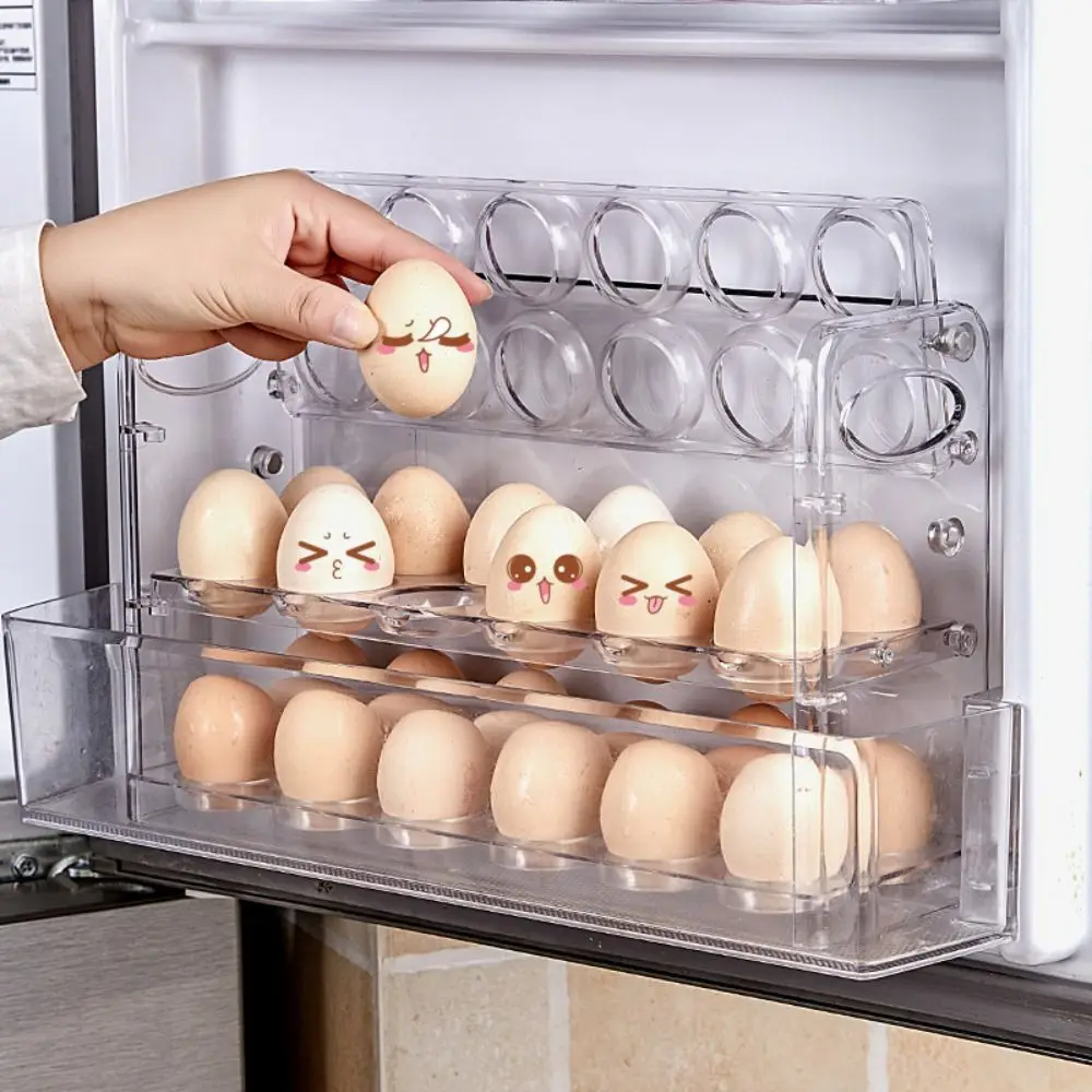 Fresh-Keeping Egg Storage Box Transparent Large Capacity Egg Container Space Saving Automatic Turning Egg Holder Support Kitchen