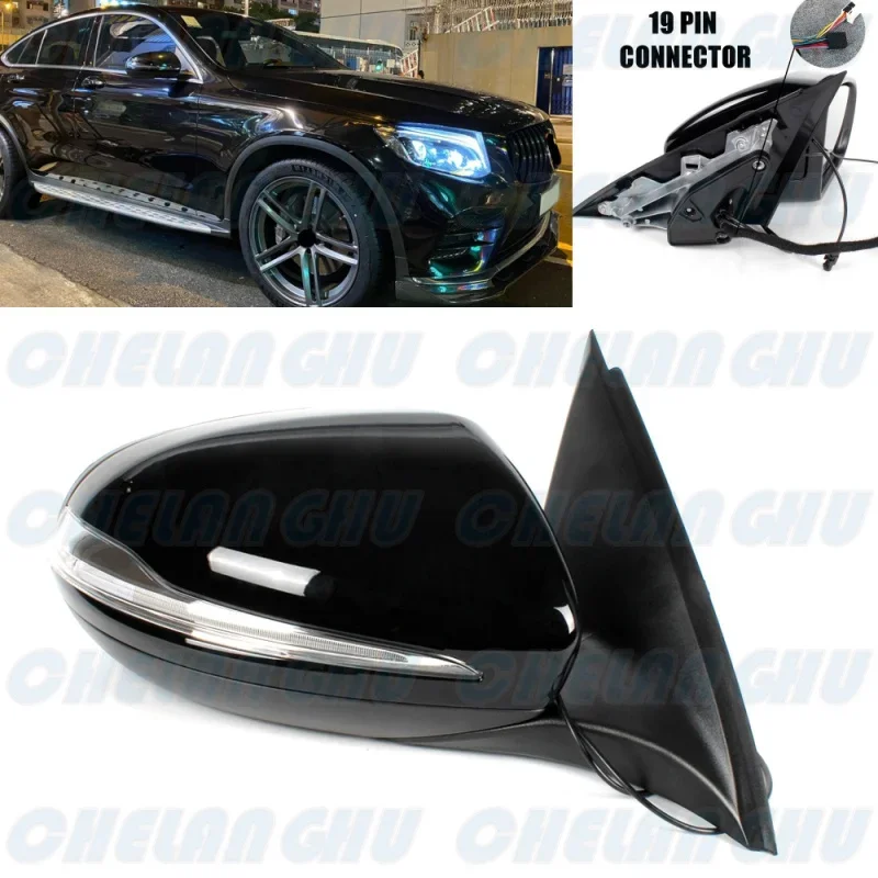 

Right Side 19 Pins Black Painted Power Fold Mirror For Benz X253 GLC300 GLC350 GLC350e GLC63 2016 2017 2018 2019 2020 2021