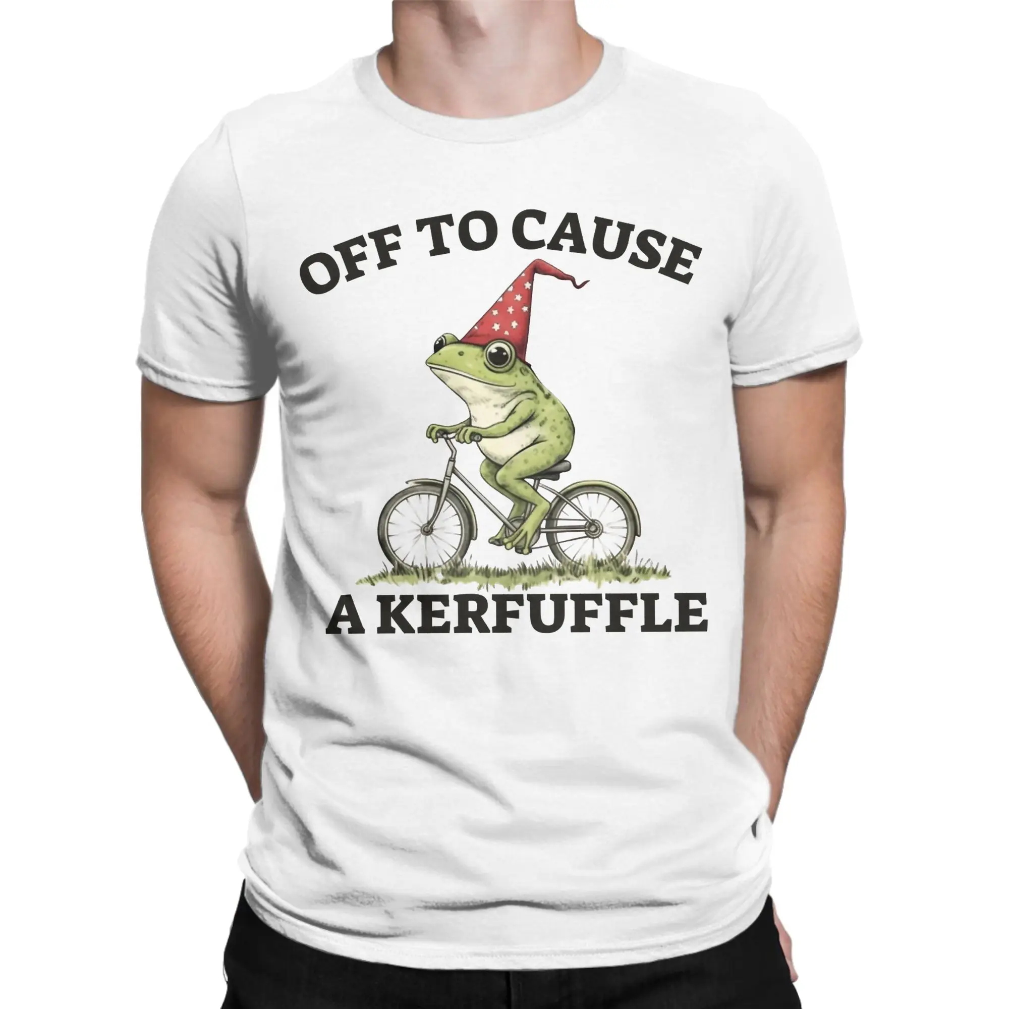 Off To Cause A Kerfuffle Tshirts Men's Cotton Clothes Aesthetic Frog Meme O-neck Short Sleeve