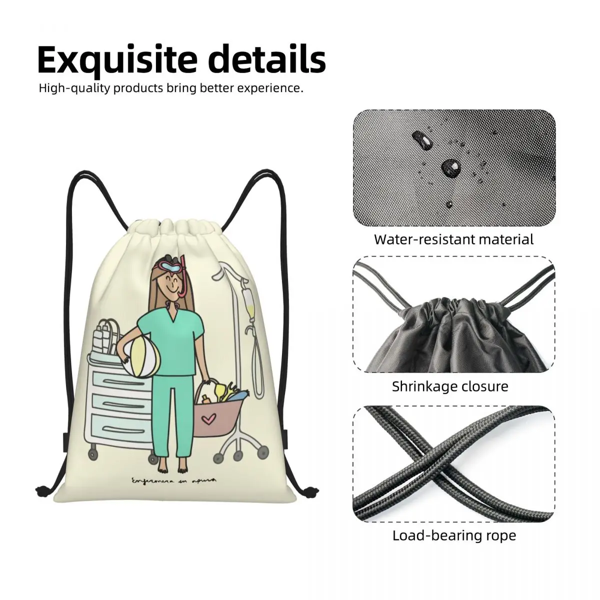 Enfermera En Apuros Doctor Nurse Medical Drawstring Bag Women Men Portable Gym Sports Sackpack Training Backpacks