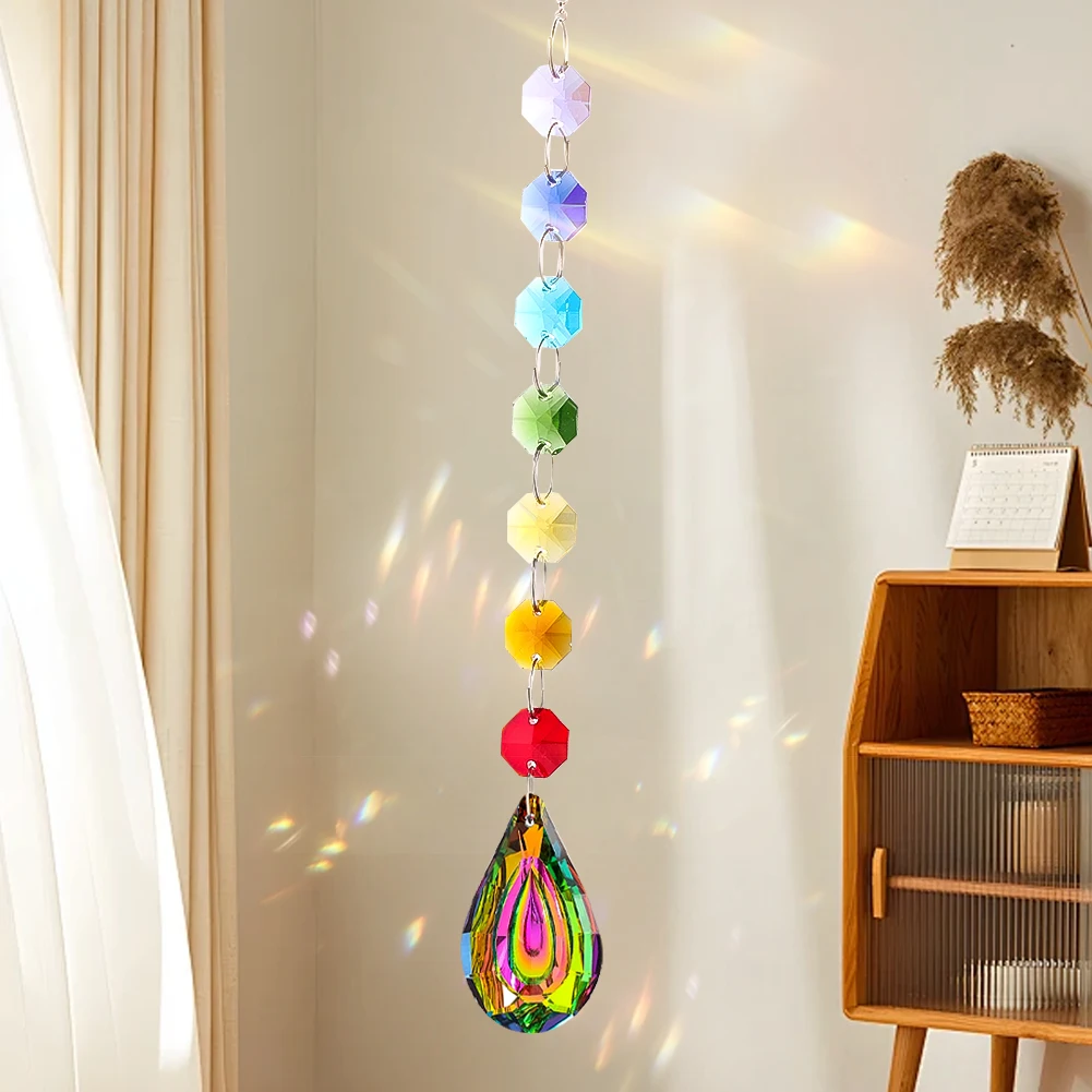 50mm Colorful Loquat Crystal Pendant Rainbow Beaded Hanging Wind Chime Suncatcher Home Door Curtain Window Garden Decoration