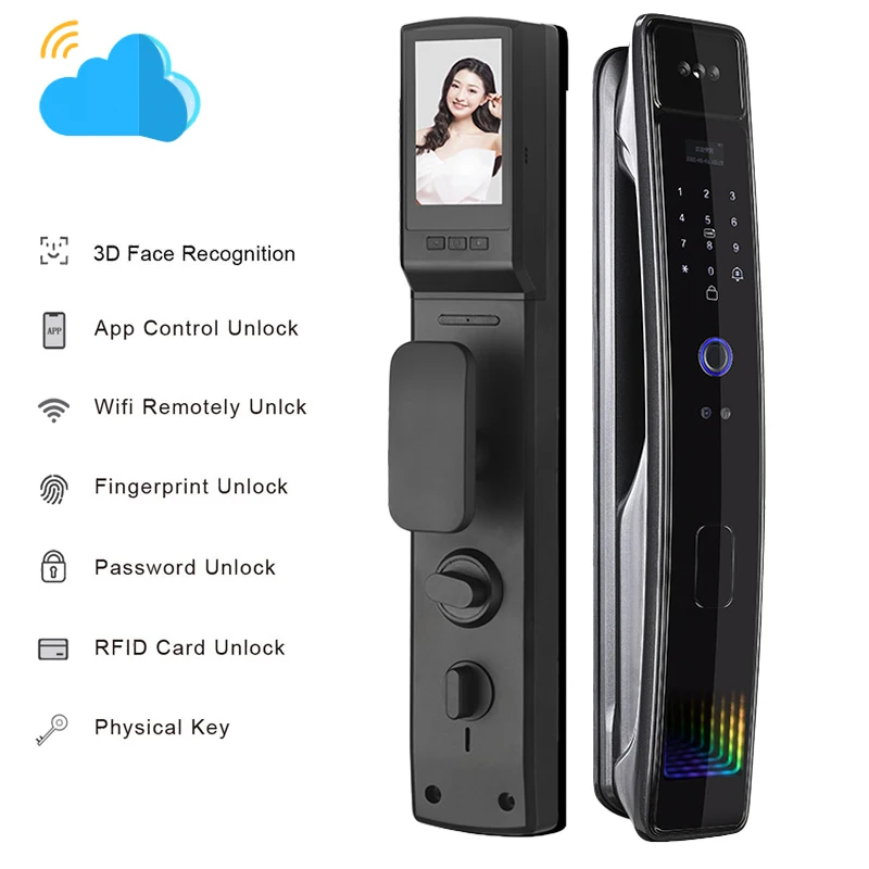 3D Facial Recognition App WIFI Password Fingerprint Card Portable Visual Doorbell Monitoring Camera Electronic Door Lock