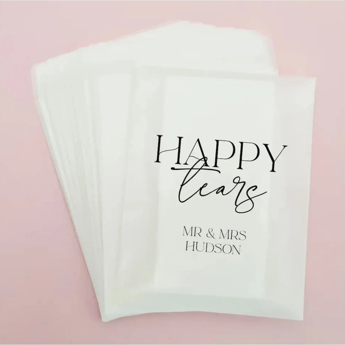 Happy Tears Wedding Tissues Packets 100% Biodegradable Glassine - Empty Wedding Tissue Bag Personalised Wedding Confetti Favours