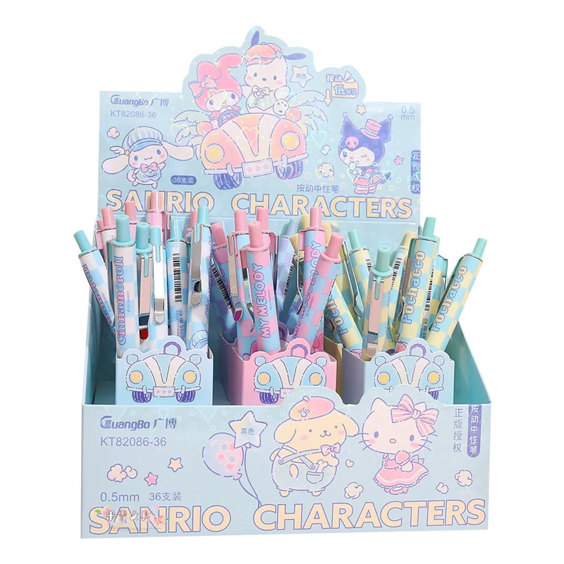 36pcs/lot Sanrio Kuromi Melody Cinnamoroll Press Gel Pen Cute 0.5mm Black Ink Neutral Pens Promotional Gift Office School Supply