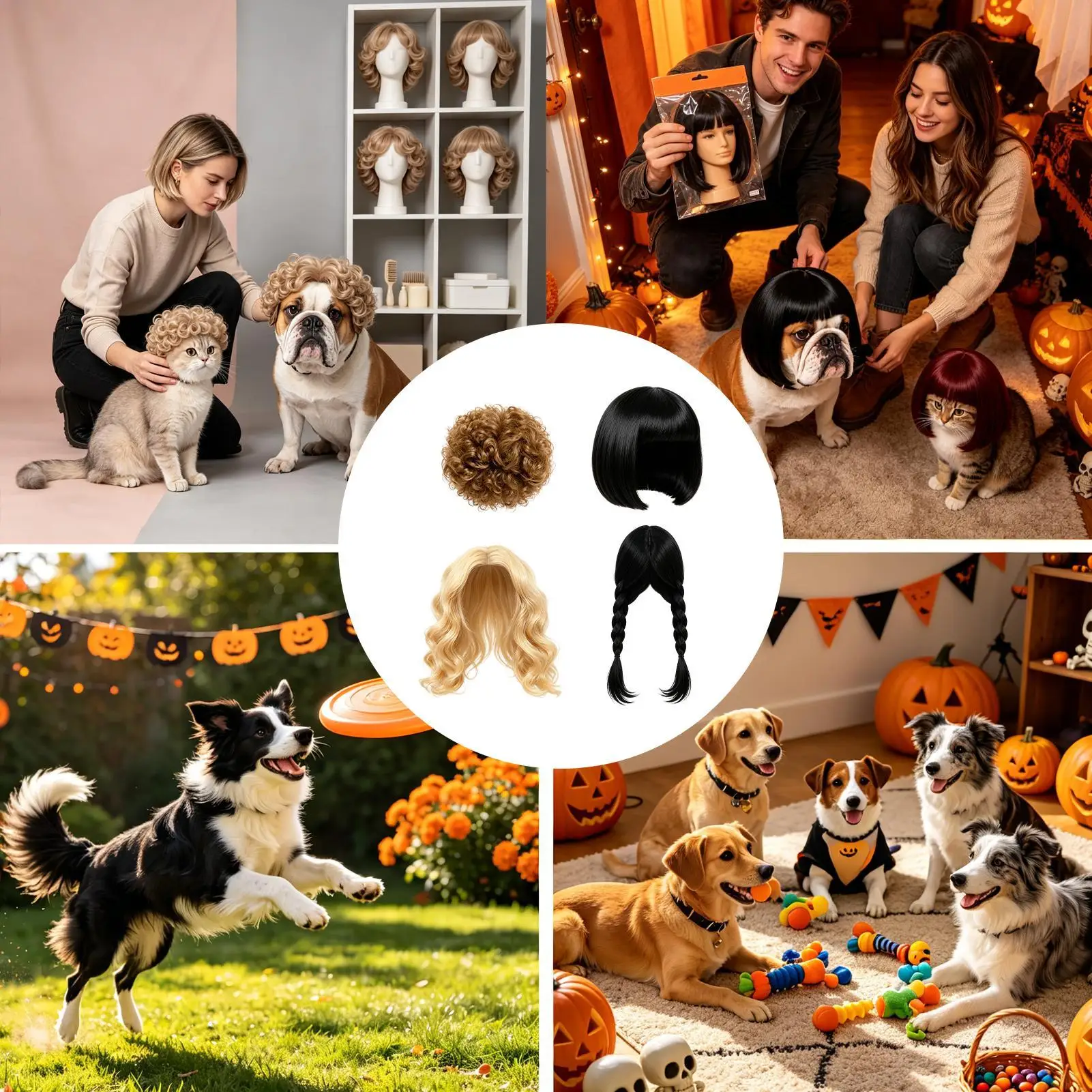 Wig For Dog 4 Pieces Funny Decoration With Adjustable Straps Funny Dog Wig For Stage Performance Photography Festivals Birthday