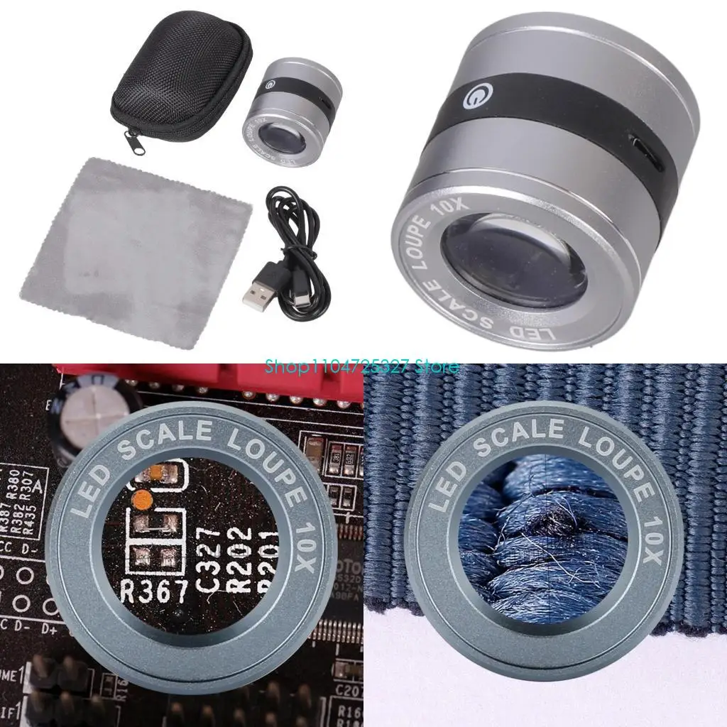 D8KF Metal Folded Magnifier for Reading Workbench Repair LED Scale Loupe USB Charging