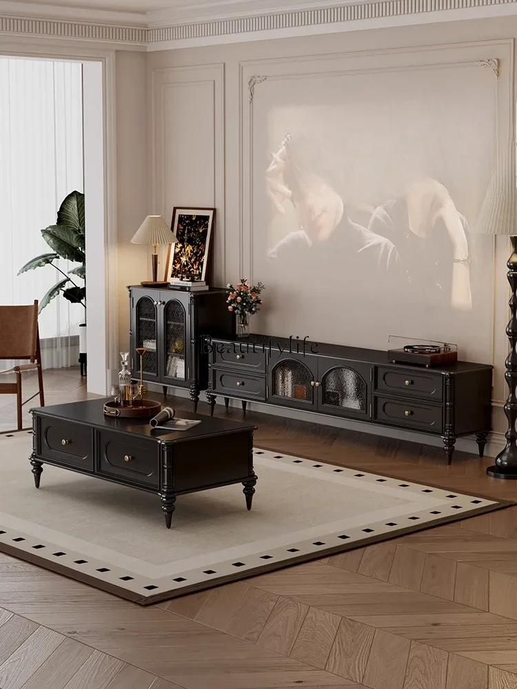 

yj5American retro style solid wood TV cabinet storage locker integrated light luxury high sense