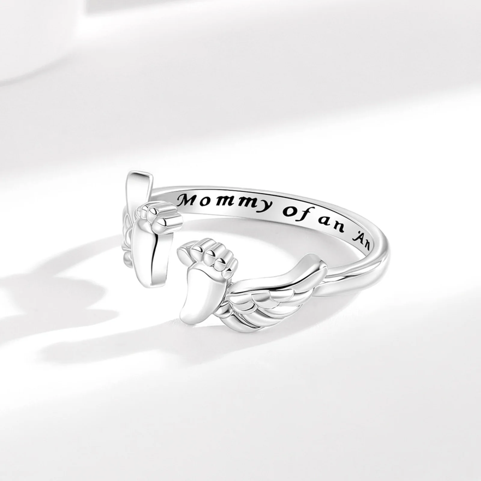 Mom Angel Ring For Women Baby Footprint Design Hypoallergenic-Metal Comfortable Lightweight Jewelry Gift