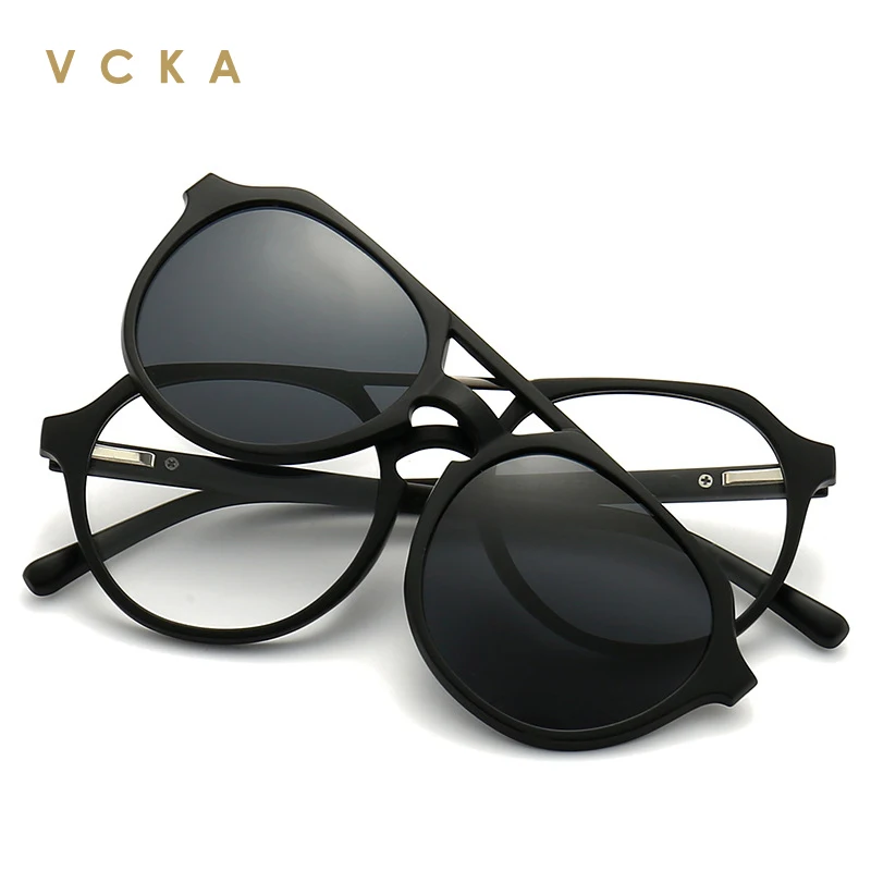 VCKA Custom Myopia Hyperopia Magnet Clip on Sunglasses 2023 New  Square 5 Lens Men Women Glasses Night Vision Driving Eyewear