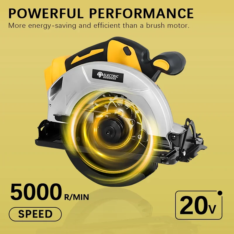 7-inch Cordless Circular Saw 5000rpm Brushless Woodworking Saw 45-degree Cutting Angle Adjustment For Dewalt 20V Battery Pins