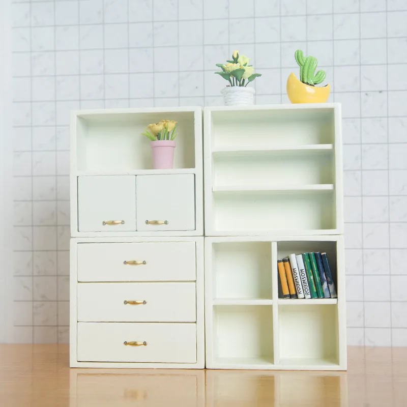 Juego de gabinete blanco DIY en miniatura para casa de muñecas 1:12, muebles de exhibición realistas para decoración y manualidades de casa modelo